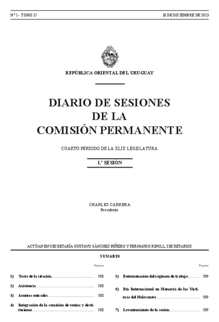 DIARIO DE SESIONES DE LA COMISION PERMANENTE del 18/12/2023